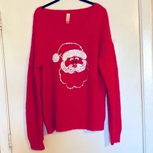 Sequin Christmas Sweater Santa Fuzzy pullover | Holiday red | “Ugly” xmas XXL